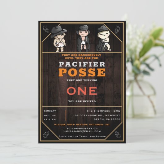 Funny Triplets Pacifier Posse Wild West Birthday Kaart (Staand voorkant)