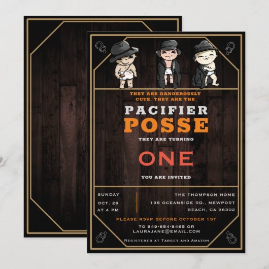 Funny Triplets Pacifier Posse Wild West Birthday Kaart (Voorkant / Achterkant)