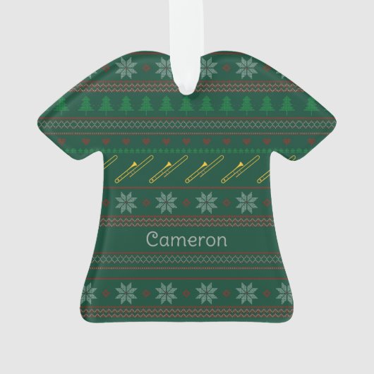 Funny Trombone Christmas Sweater Pattern Custom Ornament (achterkant)
