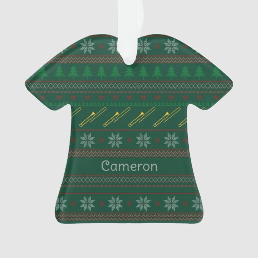 Funny Trombone Christmas Sweater Pattern Custom Ornament (voorkant)