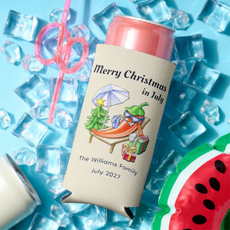 Funny Tropical Christmas in July Cartoon Chili Art Seltzer Blikjeskoeler