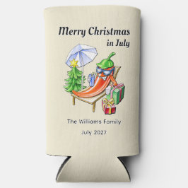 Funny Tropical Christmas in July Cartoon Chili Art Seltzer Blikjeskoeler