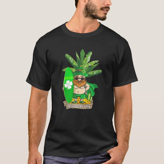 Funny Tropical Hawaii Leprechaun Surfers Saint Pat T-shirt (Voorkant)