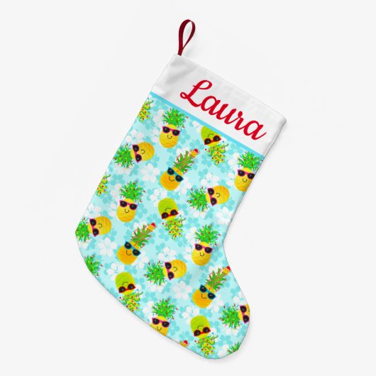 Funny Tropical Kerstanananas Kleine Kerstsok (Voorkant (Hangend))