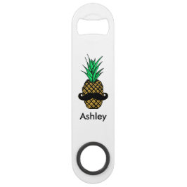 Funny Tropical Pineappel met Mustache Monogram Speed Flessenopener