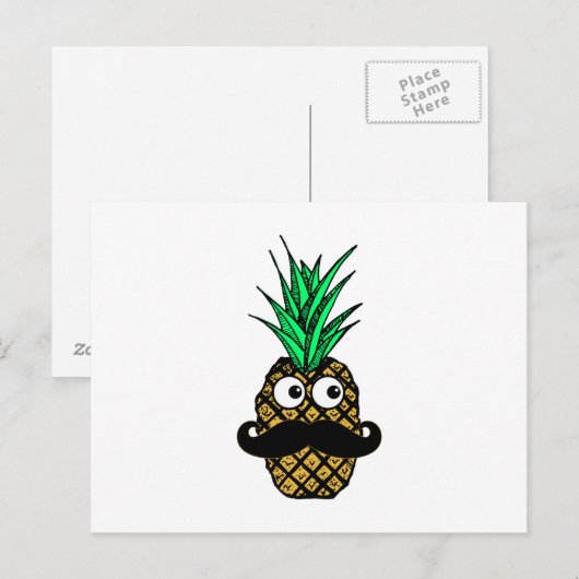 Funny Tropical Pineapple met Googly Eyes Mustache Briefkaart (Voorkant / Achterkant)