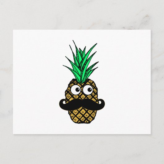 Funny Tropical Pineapple met Googly Eyes Mustache Briefkaart (Voorkant)