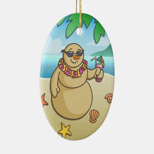 Funny Tropical Snowman Holiday Keepomwille Ornamen Keramisch Ornament (Rechts)