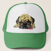 Funny Trucker Hat met Pug Dog Trucker Pet (Voorkant)