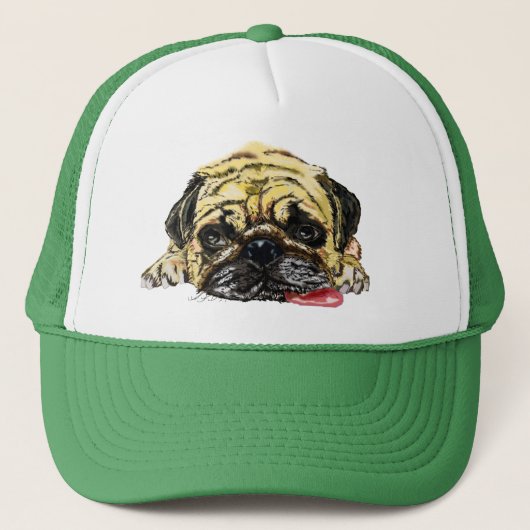 Funny Trucker Hat met Pug Dog Trucker Pet (Voorkant)