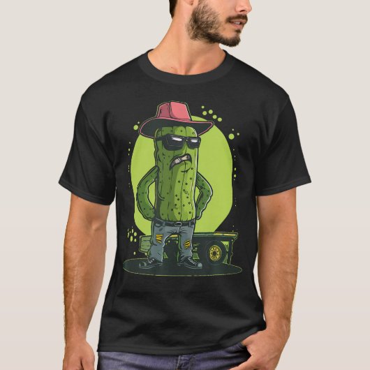 Funny Trucker Pickle With Cowboy Hat Costume T-shirt (Voorkant)