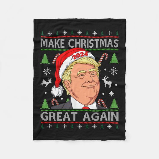 Funny Trump 2024 maakt kerst weer geweldig S Fleece Deken (Voorkant)