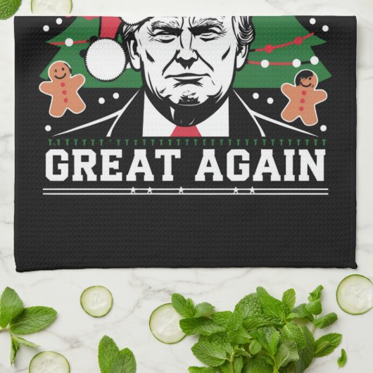 Funny Trump 2024 maakt kerst weer geweldig Theedoek (Gevouwen)