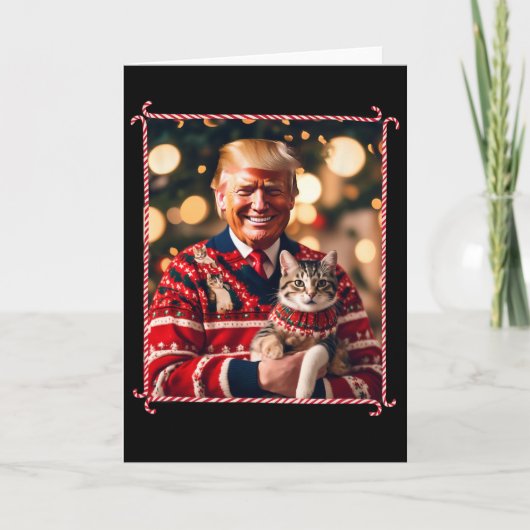 Funny Trump Christmas Sweater For Cat Lovers  Kaart (Voorkant)