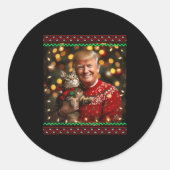 Funny Trump Christmas Sweater For Cat Lovers  Ronde Sticker (Voorkant)