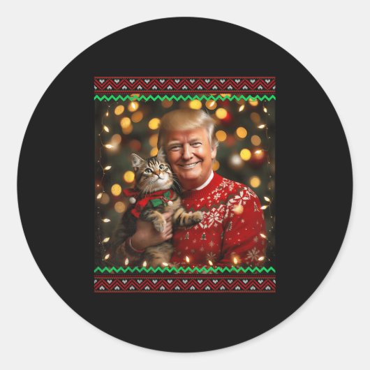 Funny Trump Christmas Sweater For Cat Lovers  Ronde Sticker (Voorkant)