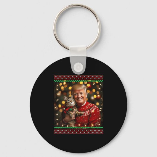 Funny Trump Christmas Sweater For Cat Lovers  Sleutelhanger (Voorkant)