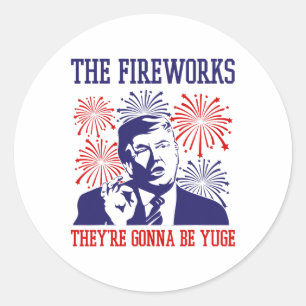 Funny Trump citeert vuurwerk 4 juli Ronde Sticker