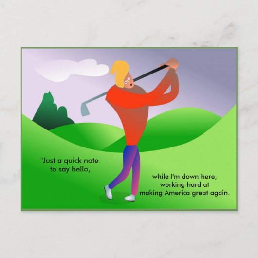 Funny Trump die Golf Politiek Briefkaart speelt (Voorkant)