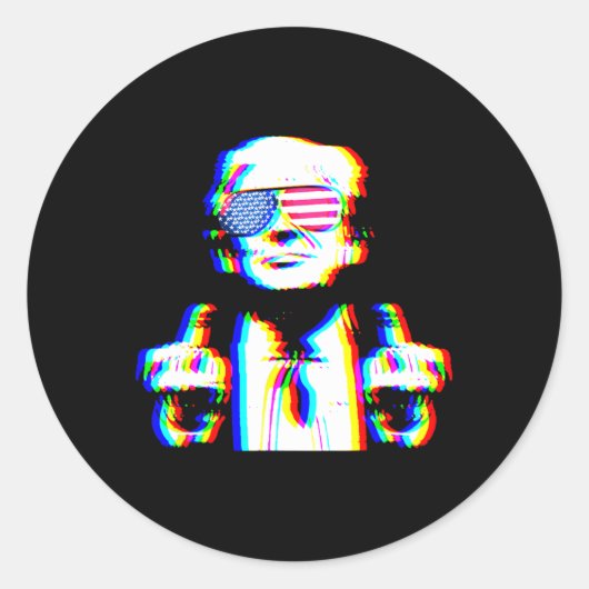 Funny Trump Psychedelic Edm Trippy Vaporwave Techn Ronde Sticker (Voorkant)