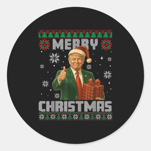 Funny Trump Ugly Xmas Sweater Make Christmas Great Ronde Sticker (Voorkant)