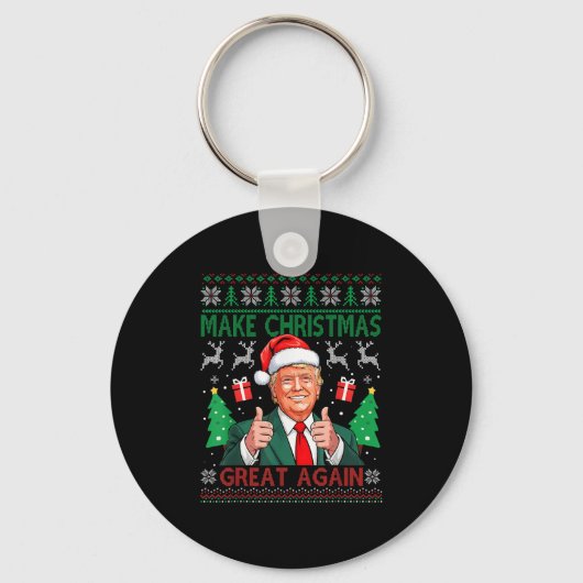 Funny Trump Ugly Xmas Sweater Make Christmas Great Sleutelhanger (Voorkant)