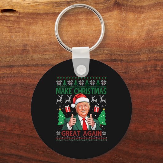 Funny Trump Ugly Xmas Sweater Make Christmas Great Sleutelhanger (Voorkant)