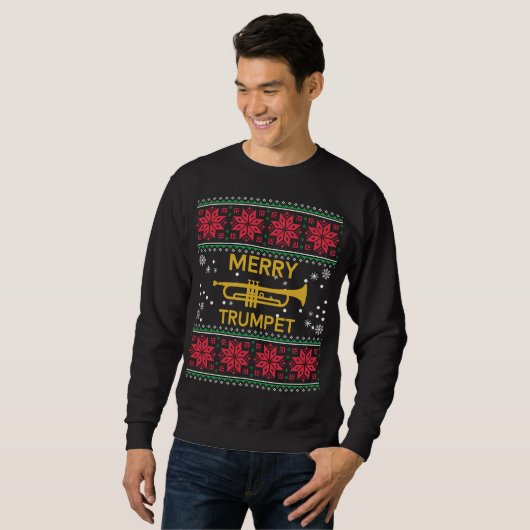 Funny Trumpet Ugly KerstSweater Trui (Voorkant volledig)