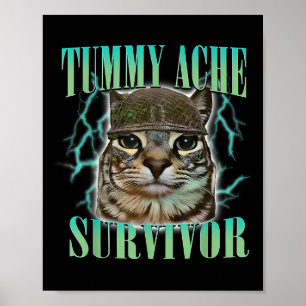 Funny Tummy Ache Survivor Cat Meme Gezegde Cats An Poster