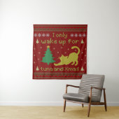 Funny Tuna Christmas Cat – Ugly Xmas Pixel Style Wandkleed (In situ)