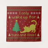 Funny Tuna Christmas Cat – Ugly Xmas Pixel Style Wandkleed (Voorkant)