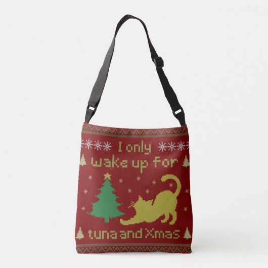 Funny Tuna Christmas Cat, Ugly Xmas Style Crossbody Tas (Achterkant)