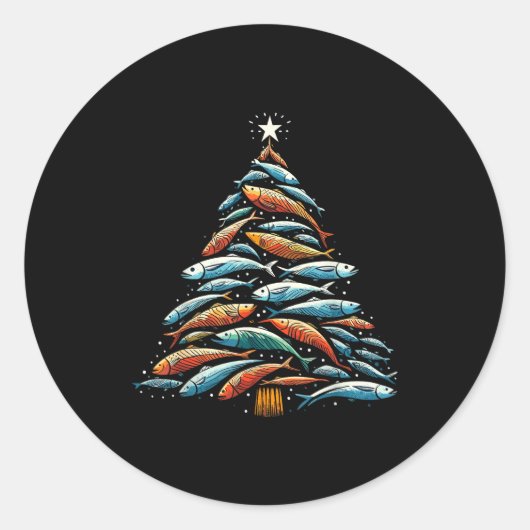 Funny Tuna Fish Christmas Tree Santa Claus Xmas Fi Ronde Sticker (Voorkant)