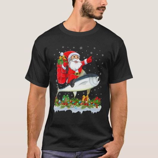 Funny Tuna Fish Lover Santa Riding Tuna Kerstmis T-shirt (Voorkant)