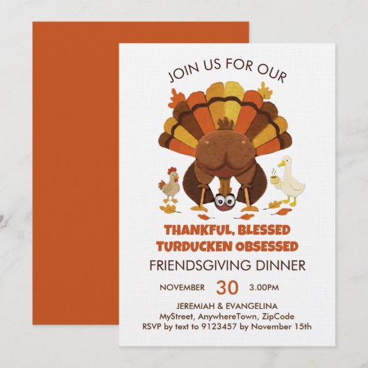 Funny Turducken FRIENDSGIVING Dinner Kaart (Voorkant / Achterkant)