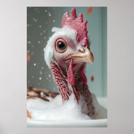 Funny Turkey Bubble Bath Art, Farmhouse Bathroom Poster (Voorkant)