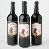 Funny Turkey Dark Wood Thanksgiving Wine Label Wijn Etiket (Flessen)