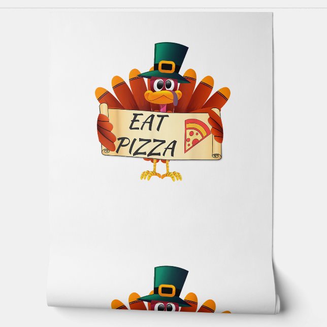 Funny Turkey Eat Pizza Thanksgiving Day Behang (Afrollen)