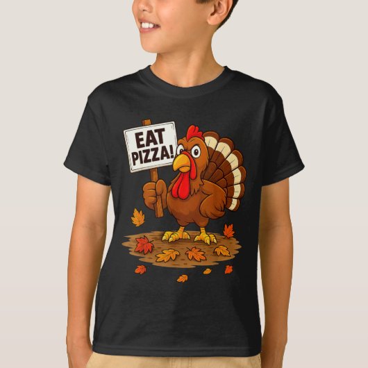 Funny Turkey Eat Zza Thanksgiving For Men Women Ki T-shirt (Voorkant)