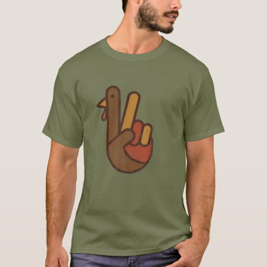 Funny Turkey Hand Thanksgiving Retro  Green T-shirt (Voorkant)
