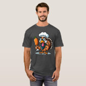 Funny Turkey Holding Fried Chicken Thanksgiving Ir T-shirt (Voorkant volledig)