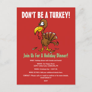 Funny Turkey Holiday Dinner Invitation Briefkaart