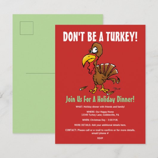 Funny Turkey Holiday Dinner Invitation Briefkaart (Voorkant / Achterkant)