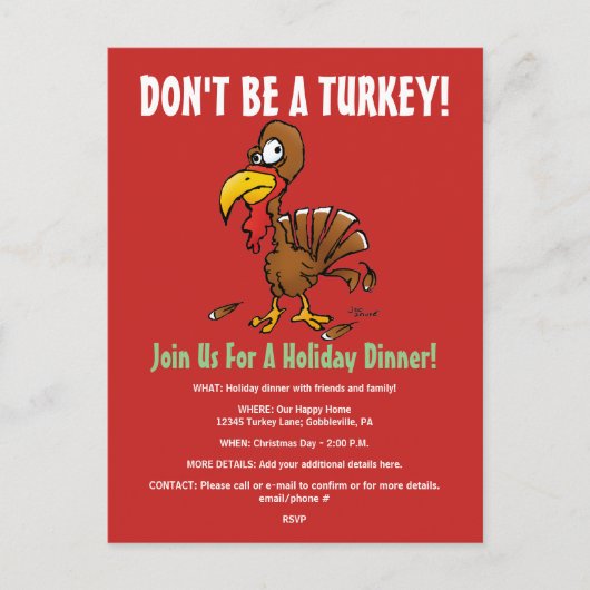 Funny Turkey Holiday Dinner Invitation Briefkaart (Voorkant)