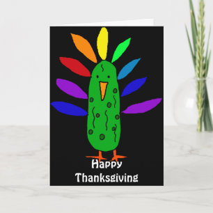 Funny Turkey Pickle Thanksgiving Cartoon Feestdagen Kaart