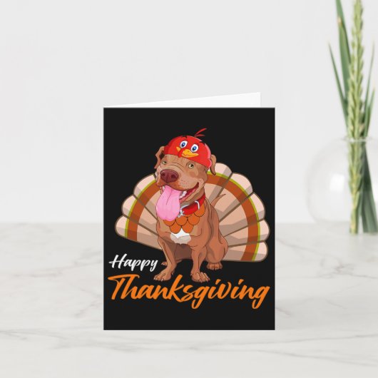 Funny Turkey Pitbull Dog Maple Leaf Herfst Vibes T Kaart (Voorkant)