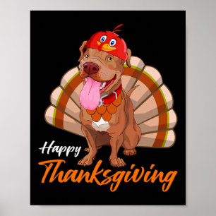 Funny Turkey Pitbull Dog Maple Leaf Herfst Vibes T Poster