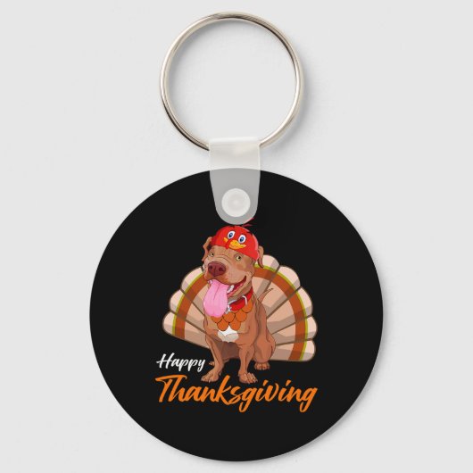 Funny Turkey Pitbull Dog Maple Leaf Herfst Vibes T Sleutelhanger (Voorkant)
