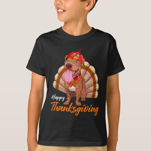 Funny Turkey Pitbull Dog Maple Leaf Herfst Vibes T T-shirt (Voorkant)