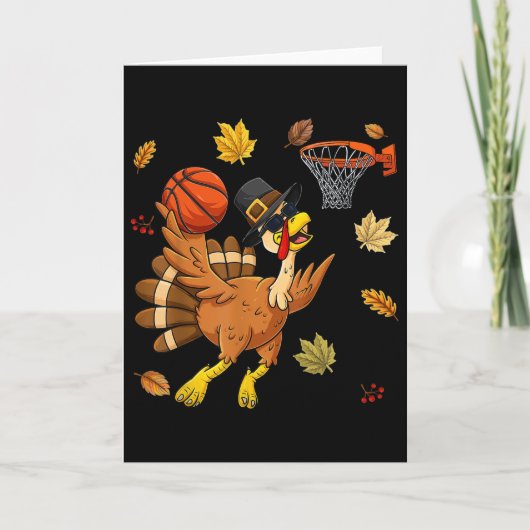 Funny Turkey Playing Bysketbyll Happy Thanksgiving Kaart (Voorkant)